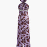 Çiçek Desenli Ayarlanabilir Halter Uzun Elbise