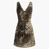 Leopar Desenli V Yaka Kolsuz Elbise