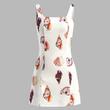 Baskılı Kesik Kare Yaka Kısa Elbise