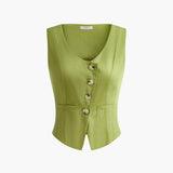 Asimetrik Düğmeli Pileli Şort Takım