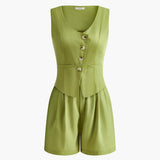 Asimetrik Düğmeli Pileli Şort Takım