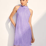 Drapeli Halter Pileli Kısa Elbise