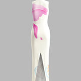 Baskılı Mock Yaka Yırtmaçlı Elbise