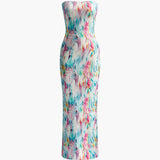 Romantik Baskılı Yırtmaçlı Tüp Elbise