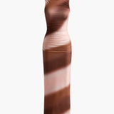 Pileli Renk Bloklu Degrade Elbise