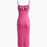 Sırtı Açık Pileli Midi Elbise