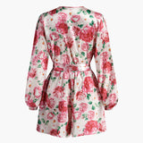 Baskılı Saten Uzun Kollu Kemer Elbise