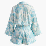 Yaka Çiçek Desenli Kemerli Şort Takımı