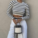 Elena Çizgili Crop Bluz