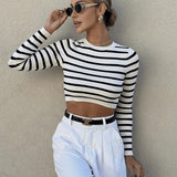 Elena Çizgili Crop Bluz