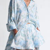 Yaka Çiçek Desenli Kemerli Şort Takımı