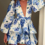 Grape Printed Ruffle Corset Dress