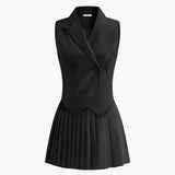 Pileli Mini Etek Takımlı Takım Elbise Yeleklik