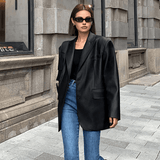 Siyah Oversize Deri Blazer Ceket