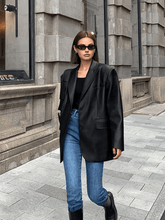 Siyah Oversize Deri Blazer Ceket