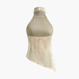 Krem Halter Yaka Pliseli Pantolon Takım