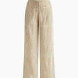 Krem Halter Yaka Pliseli Pantolon Takım