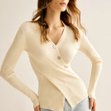 Nervürlü Düğmeli Çapraz Kazak