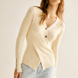 Nervürlü Düğmeli Çapraz Kazak