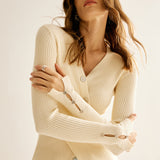 Nervürlü Düğmeli Çapraz Kazak