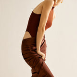 Açık Kesim Saten ve Jersey Maxi Elbise