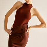 Açık Kesim Saten ve Jersey Maxi Elbise