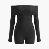 Siyah Omuzları Açık Mini Tulum