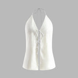 Beyaz Halter Yaka Bağlamalı Şortlu Takım