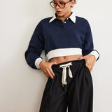 Yamalı Polo Crop Sweatshirt