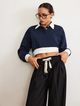 Yamalı Polo Crop Sweatshirt