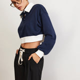 Yamalı Polo Crop Sweatshirt