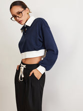 Yamalı Polo Crop Sweatshirt