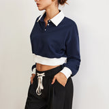 Yamalı Polo Crop Sweatshirt