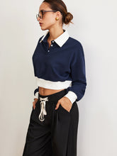 Yamalı Polo Crop Sweatshirt