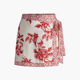 Desenli Bağcıklı Mini Etek