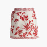 Desenli Bağcıklı Mini Etek