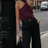 Stil Halter Yaka Şık Bluz