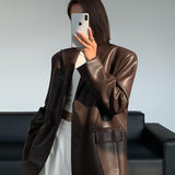 Siyah Oversize Deri Blazer Ceket