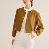 Olive Grace Ribbed Bomber Jacket