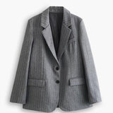 Gri Çizgili Oversize Blazer Ceket