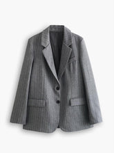 Gri Çizgili Oversize Blazer Ceket