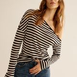 Asimetrik Yaka Çizgili Tişört