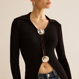 Parlak Halkalı Nervürlü İnce Hırka