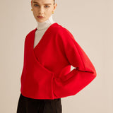 Kırmızı Kruvaze Yaka Bluz