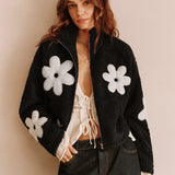 Çiçek Desenli Polar Ceket