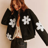 Çiçek Desenli Polar Ceket
