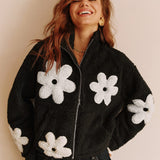 Çiçek Desenli Polar Ceket