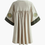 Boheme Nakışlı Plise Yarım Kol Elbise