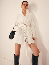 White Grace Belted Blazer Ceket