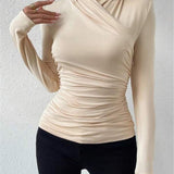 Şık Kruvaze Detaylı Bej Bluz